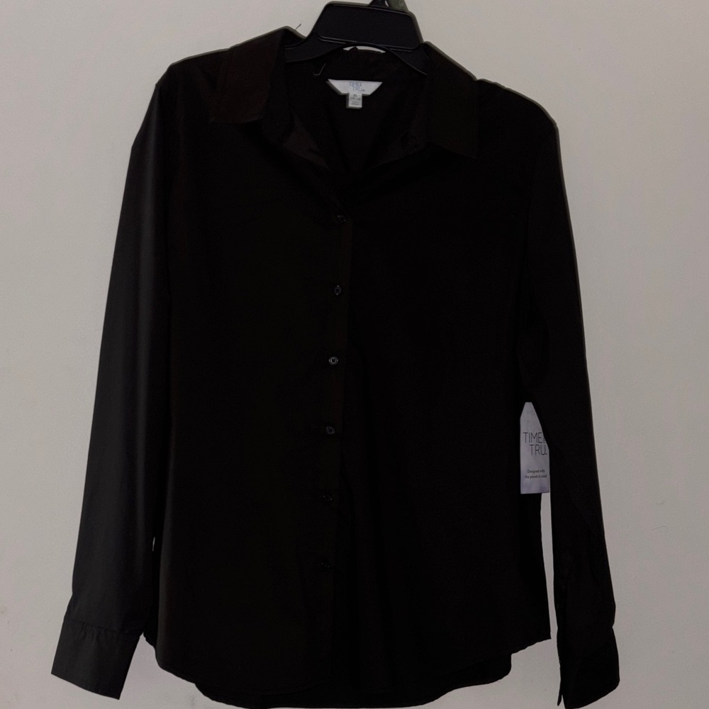 Womens Black Button-Up Long Sleeve Shirt